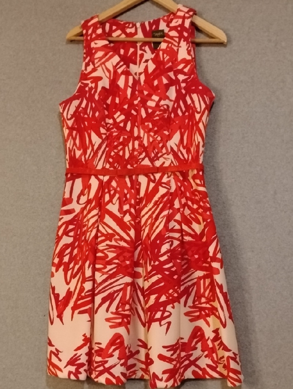 Taylor Red and Cream Scribble Print Dress